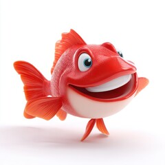 Fototapeta premium Cheerful Red Fish Character: A vibrant, smiling red fish character with wide eyes and a playful expression, ready to dive into fun and adventure.