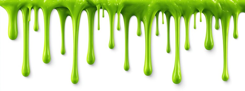 Green slime dripping effect isolated on white background