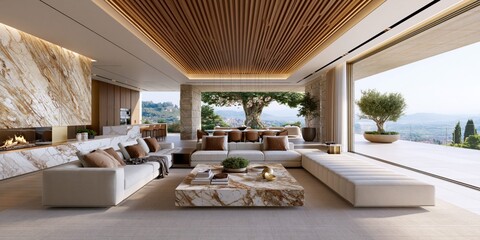 Naklejka premium Modern luxury interior design with stunning panoramic view