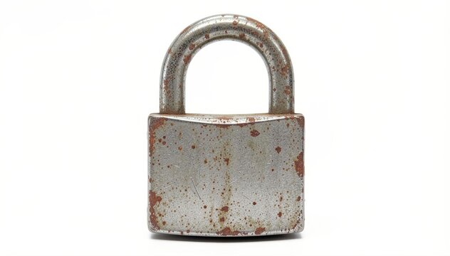 A Rusty Old Padlock: A close-up shot of a weathered, rusty padlock, showcasing its worn metal texture and the passage of time. Its robust design hints at security and durability.