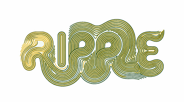 Ripple word typography design with flowing parallel line art style in green and yellow colors on a white background