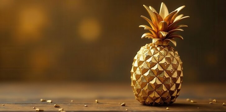 Ornate golden pineapple sculpture, intricate details , glossy, pattern, detail