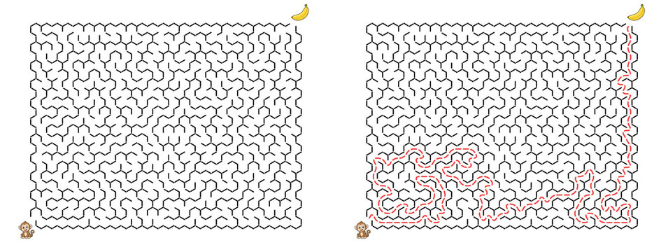 Honeycomb maze for kids activity Monkey path to banana puzzle