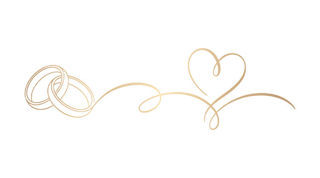 Elegant gold wedding rings and heart flourish