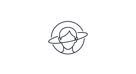 Minimalist outline icon of a person with planetary ring. © ahmad