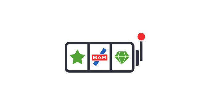 Minimalist slot machine icon with star bar and diamond symbols