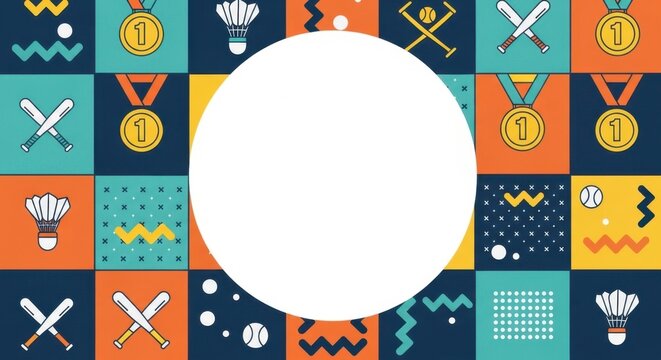 Sport background with flat icons for championship winner medal shuttlecock baseball bat.