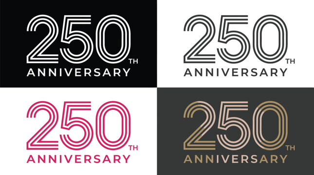 Four variations of a modern two hundred fiftieth anniversary number vector graphic logo design set