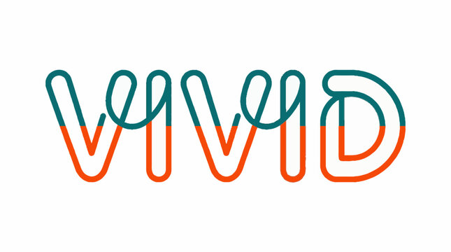 Vivid word typography design with teal and orange split color line art