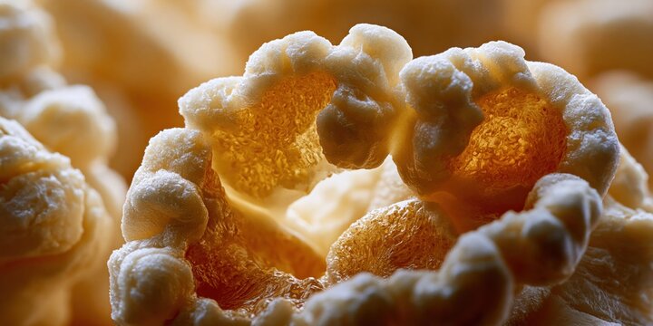 Detailed macro shot of a single popped corn kernel