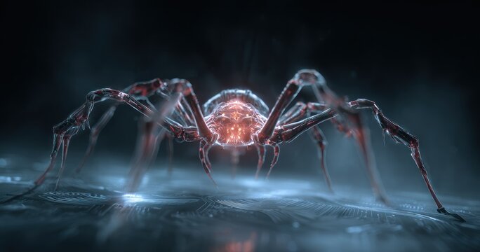 Abstract illustration of a digital spider concept of technology and data