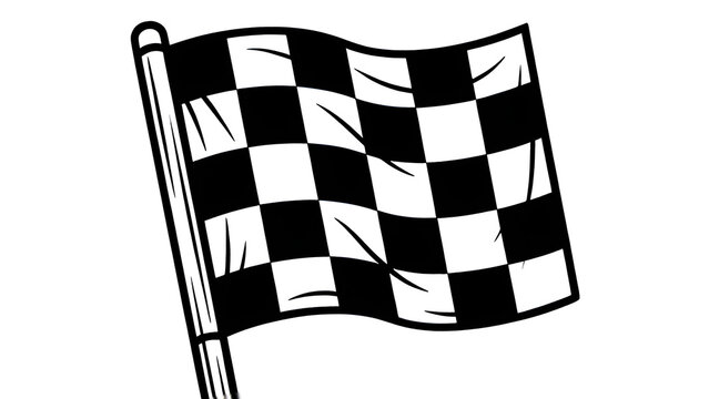 A checkered flag waves in the air on a pole