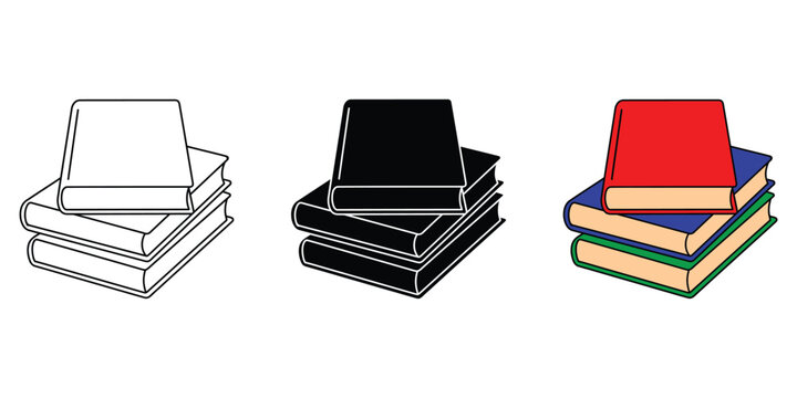 Various book stacks in different colors books pile