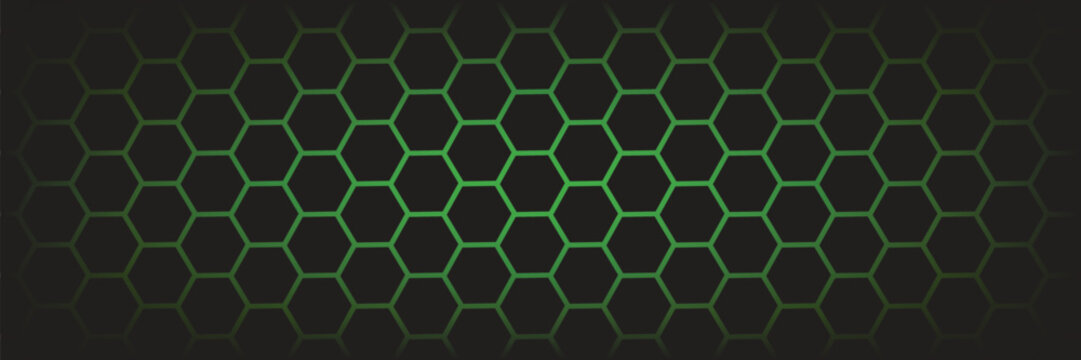 Abstract Dark Hexagon Grid Background with Neon Green Glow