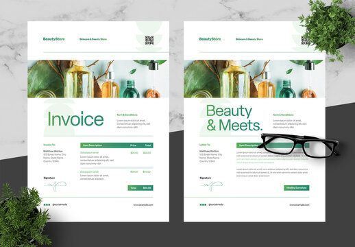 Green And Black Beauty Store Invoice Letterhead