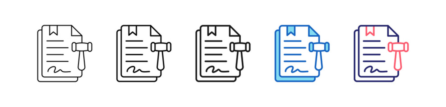 Legal Document Icon In 5 Different Styles Set Collection.   