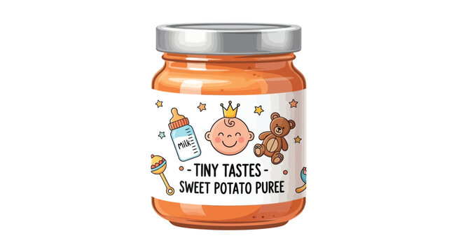 Jar with baby bottle and rattle on transparent background