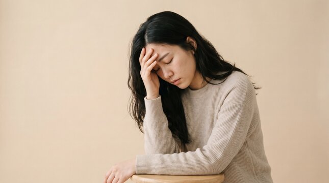 Woman experiencing stress or sadness indoors.