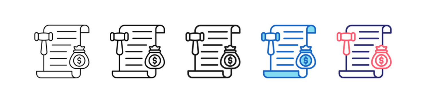 Penalty Icon In 5 Different Styles Set Collection.   