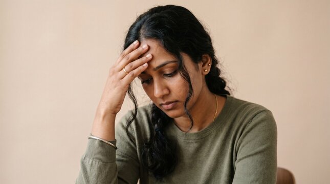 Woman experiencing stress or headache.