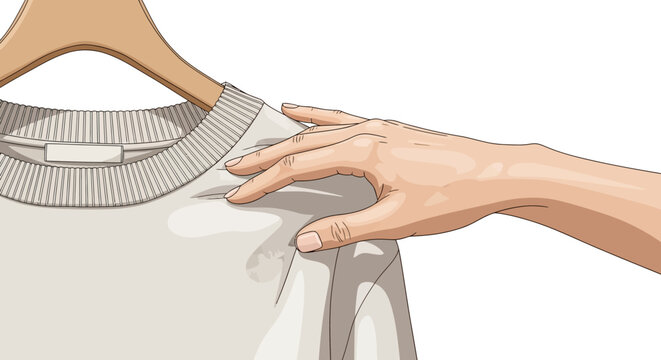 Hand Placing Striped Fabric on Wooden Hanger