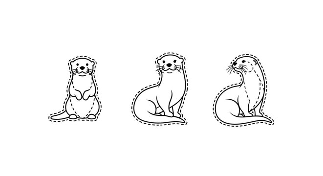 Cute dotted outline illustrations of small ferrets sitting.