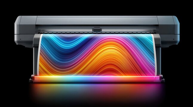 Large format printer with colorful graphic design