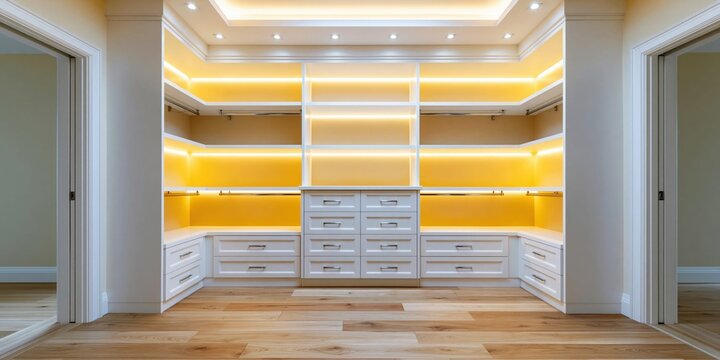 Elegant walk in closet design with custom built ins