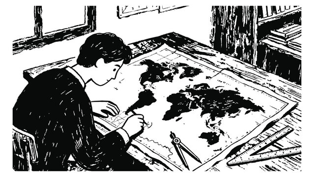 Man drawing dog faces on paper with pencils in a room