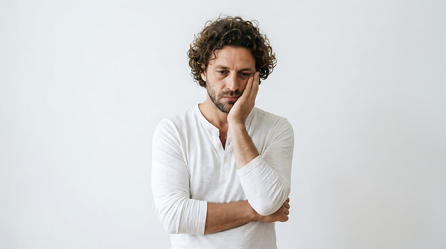 Man with hand on face against white background