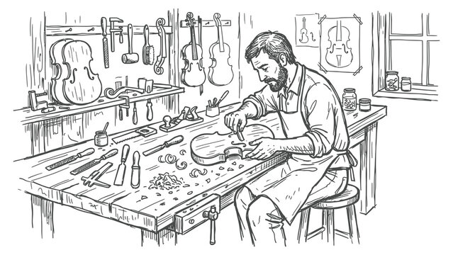Worker fixing sailboat at repair dock scene in workshop
