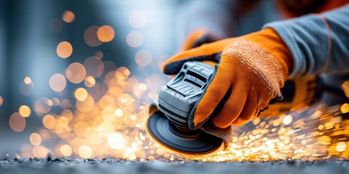 Grinding metal sparks flying close up view