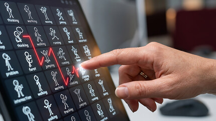 Obraz premium Hand interacting with digital stick figure icons