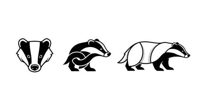 Three artistic badger illustrations in different styles.
