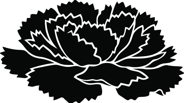 Simple black silhouette of a carnation flower a minimalist vector illustration suitable for graphic design logos and decorative floral motifs