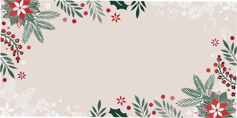 Holly berries and evergreen floral ornament on a beige background © Pali