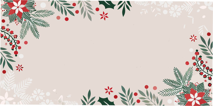 Holly berries and evergreen floral ornament on a beige background