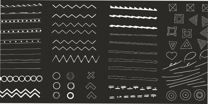 Wave and geometric pattern collection hand drawn style on dark background