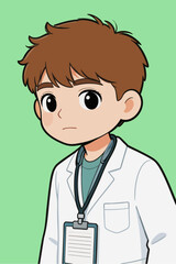 Fototapeta premium Cute cartoon young male doctor portrait with green background