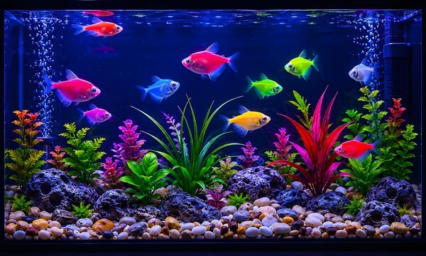 Colorful glofish in the aquarium
