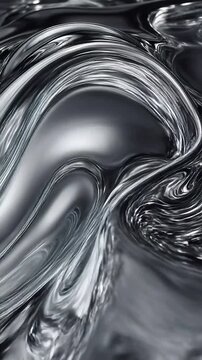 Dynamic Abstract Liquid Metal Swirls with Dark Chrome Reflections and Molten Silver Texture