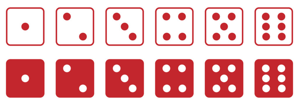 Dice icon, casino symbol. game dice. Minimalist solid and outline dice icon set featuring faces one to six for gaming and UI design. eps 10