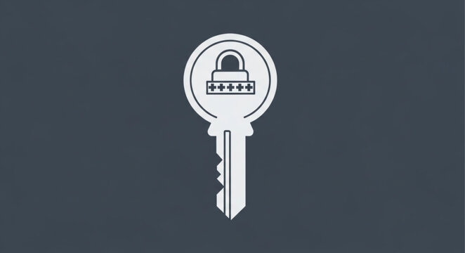 Digital Security Key Icon with Padlock Symbol.