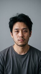 Fototapeta premium Portrait of a young Asian man looking serious.