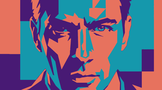 Man Portrait Face Closeup Illustration.