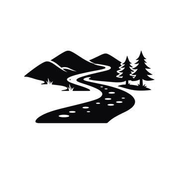 Winding Path with Trees and Hills Silhouette Vector Illustration