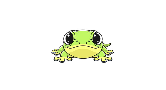 Cartoon green frog with big eyes.