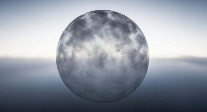 Abstract Sphere Covered in Clouds Floating in a Hazy Sky.