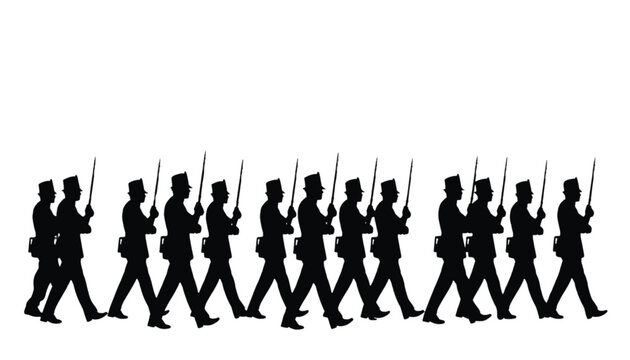 Soldiers march in a rhythmic line to perform a synchronized drill during a formal military ceremony.