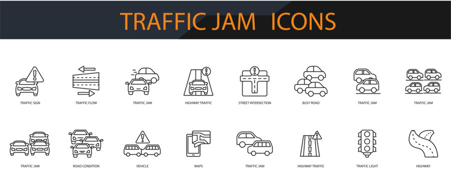 traffic jam icons set minimalist flat style design, traffic jam set Vector illustration  on white background